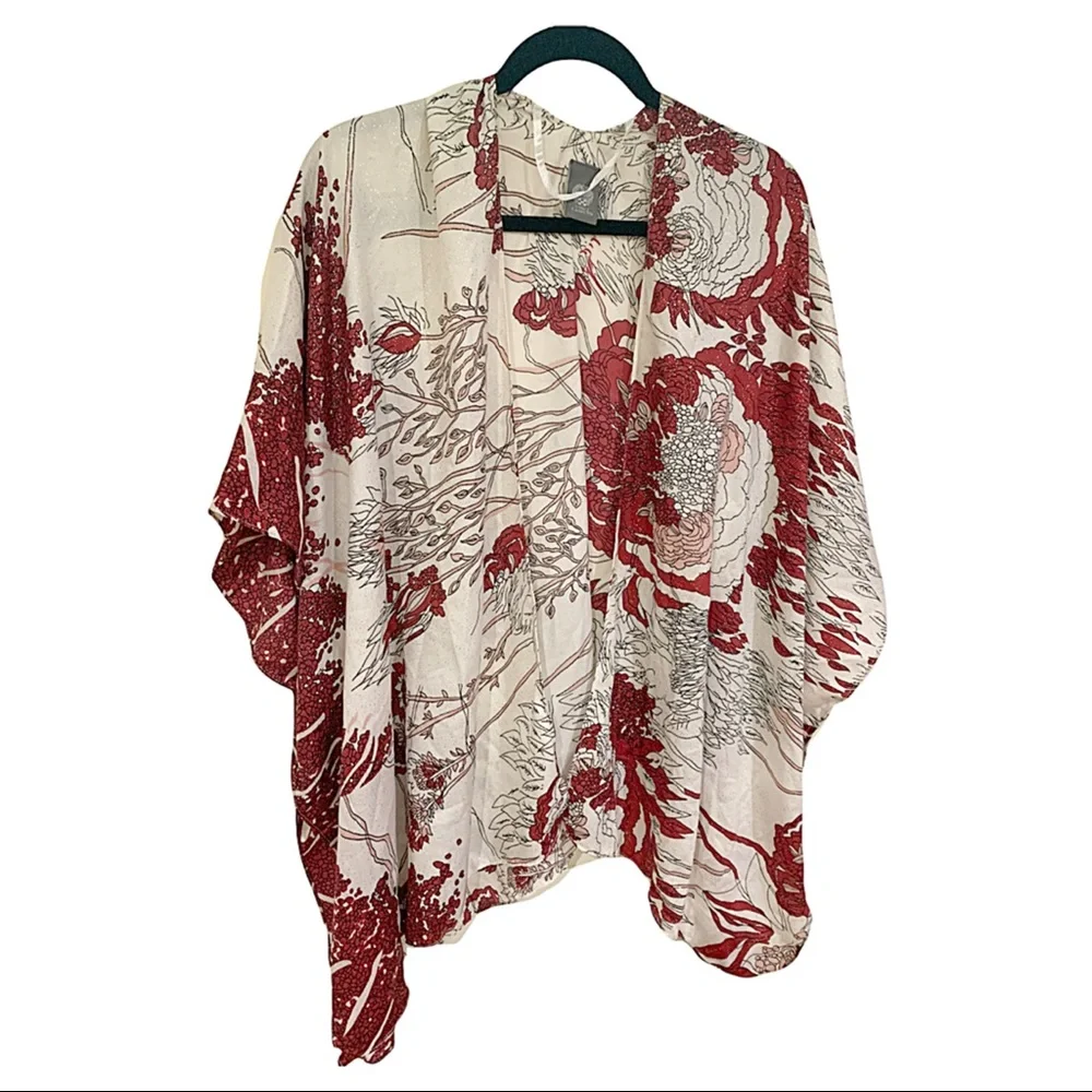 Vince Camuto Kimono Tunic Top Retro silk-like kimono One Size - Picture 6 of 8